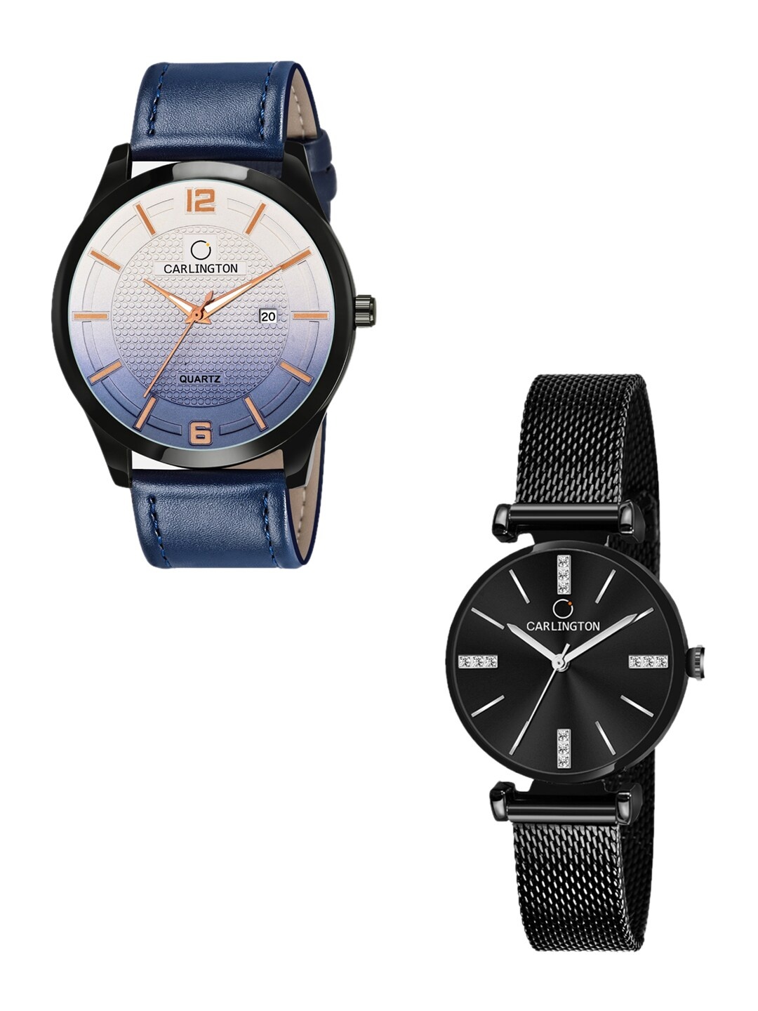 

CARLINGTON Bracelet Style Analogue His and Her Watches Combo CT1010 Blue - CT2011 Black