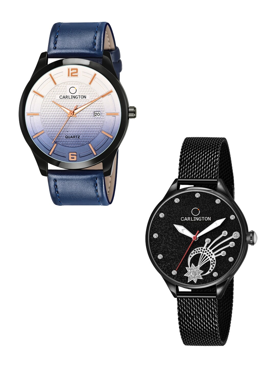 

CARLINGTON Set Of 2 Multicoloured Dial & Leather Straps Analogue Watch CT1010 CT1010, Blue