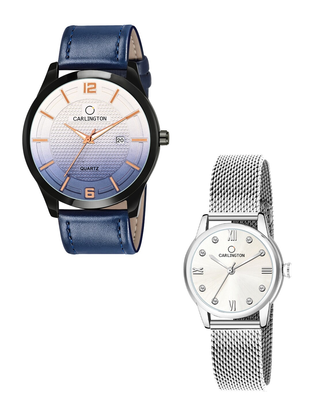 

CARLINGTON Unisex Set of 2 Blue & Silver-Toned Analogue Watches CT1010 CT2005