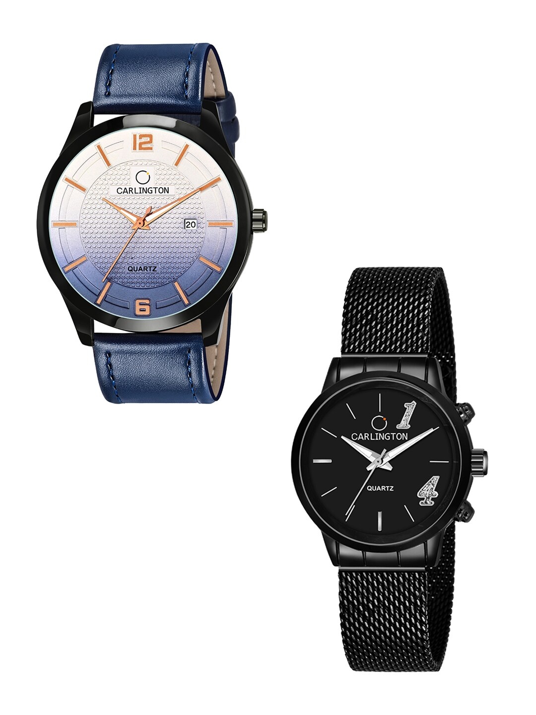 

CARLINGTON Unisex Pack Of 2 Analogue Watches - Combo CT1010 Blue - CT2012 Black