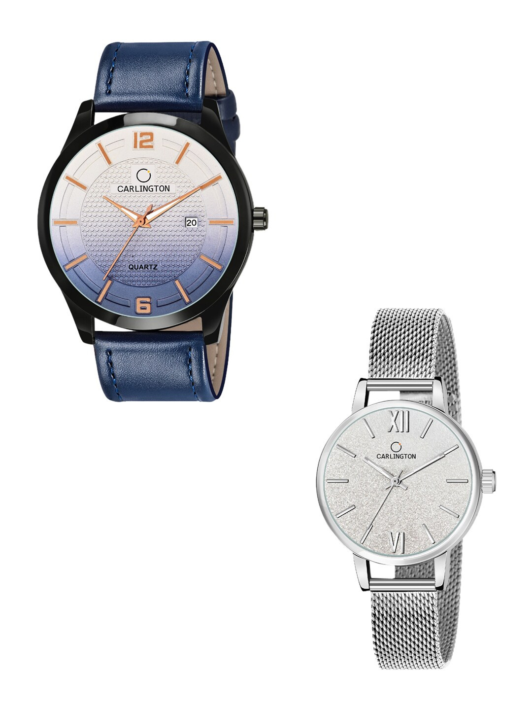 

CARLINGTON Set-2 Bracelet Style Straps Analogue Watch Combo CT1010 Blue - CT2018 Silver