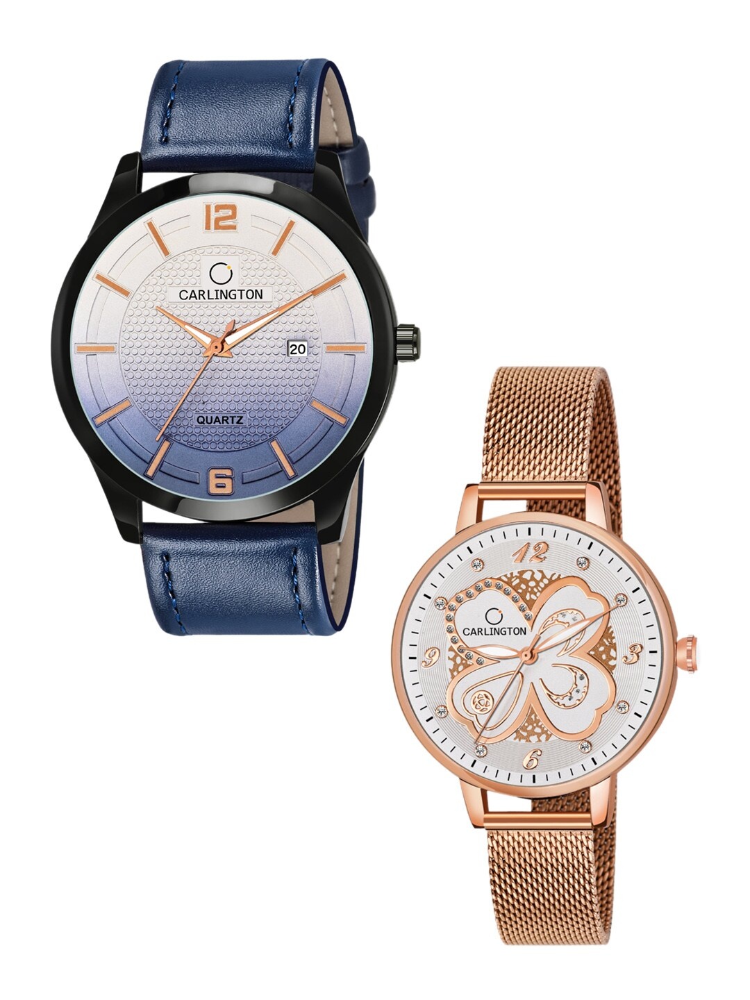 

CARLINGTON Unisex Set of 2 Blue & Rose-Gold Toned Analogue Watches CT1010 CT2019