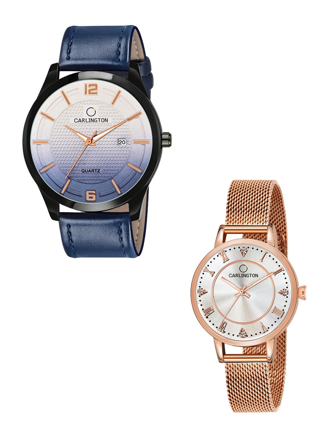

CARLINGTON Unisex Pack Of 2 Analogue Watches - Combo CT1010 Blue - CT2013 RoseWhite