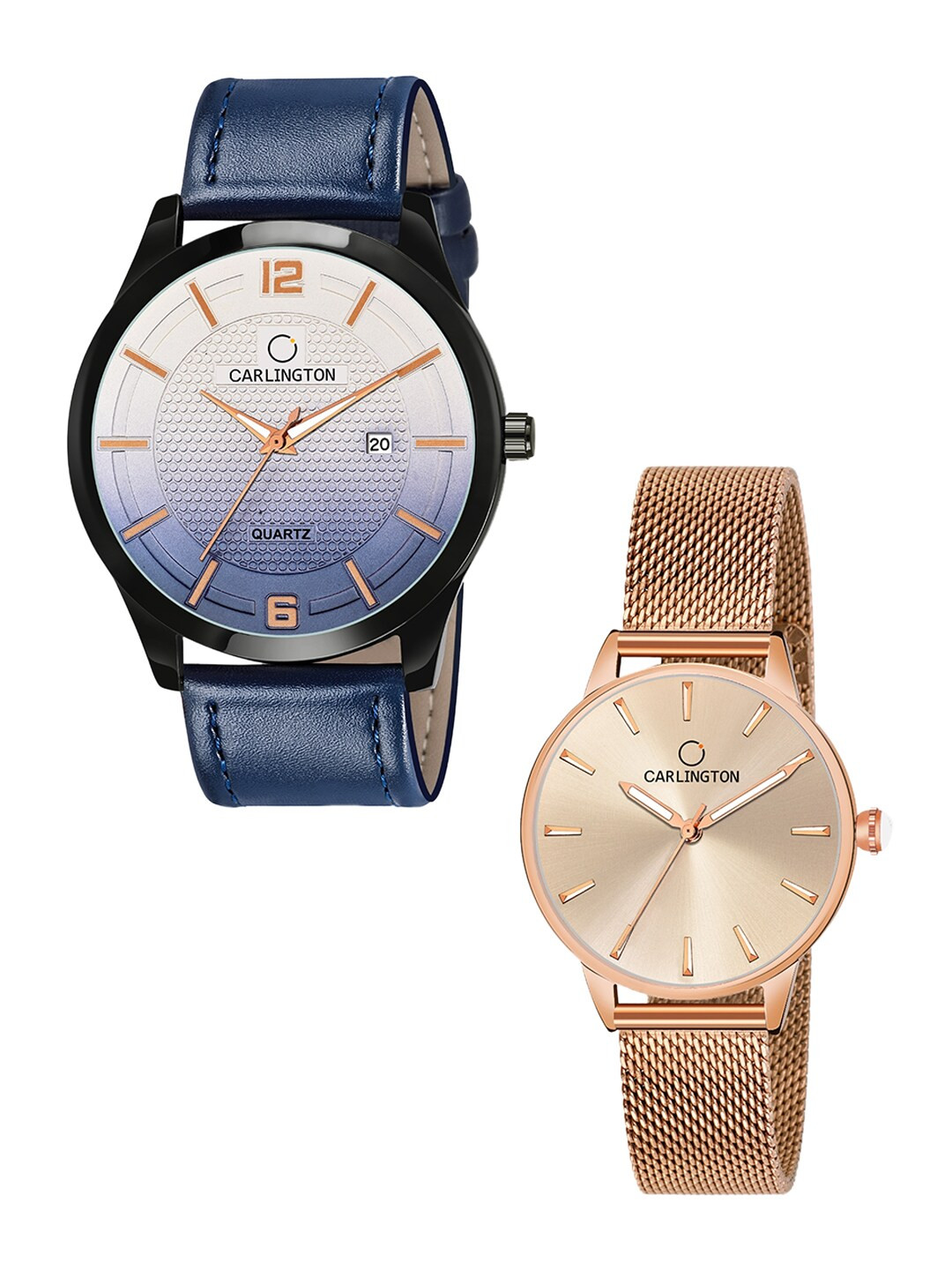 

CARLINGTON Multicoloured Dial His and Her Watches Combo CT1010 Blue - CT2007 RoseGold