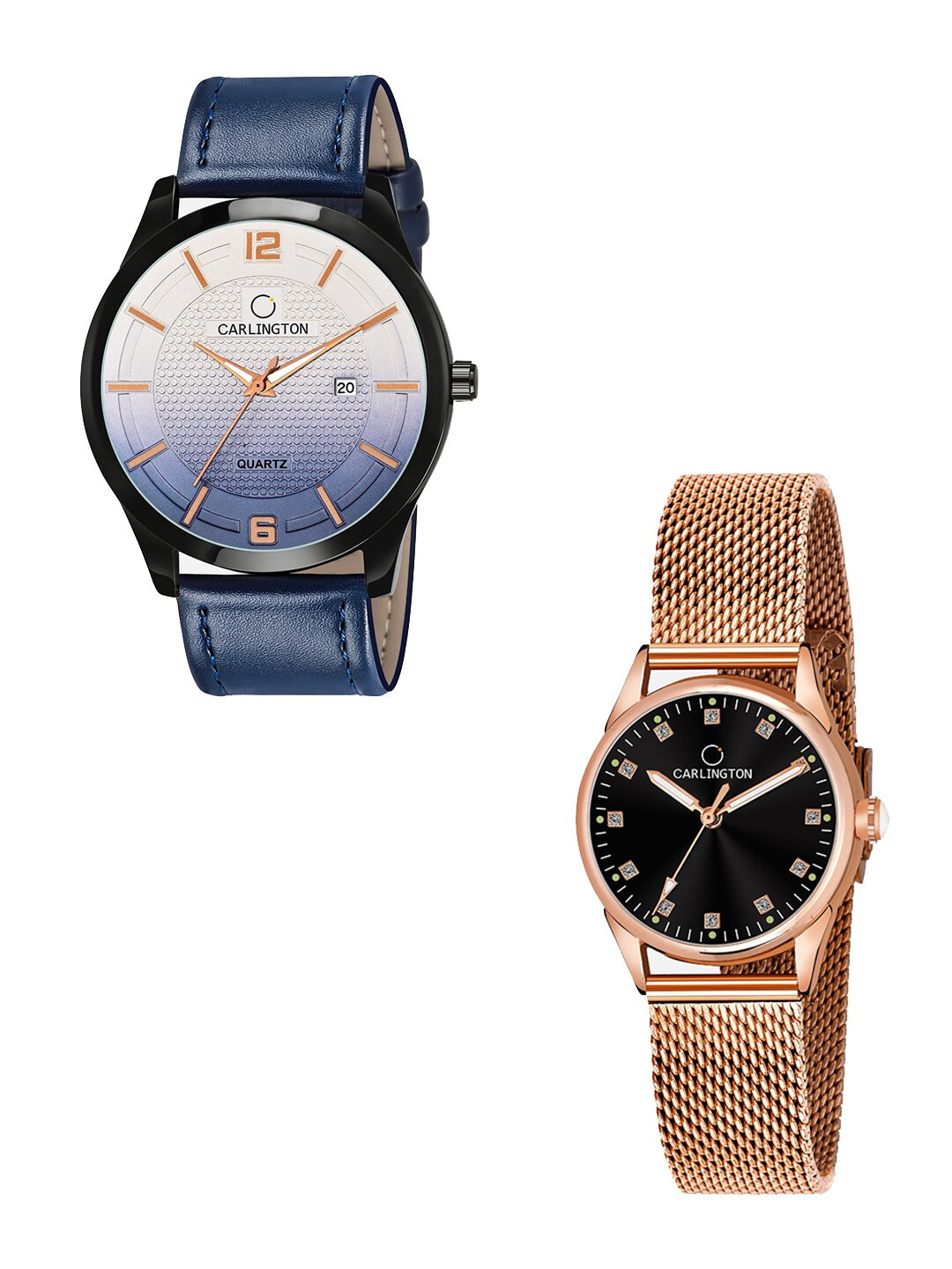 

CARLINGTON Unisex Set of 2 Blue & Rose-Gold Toned Analogue Watches CT1010 CT2003