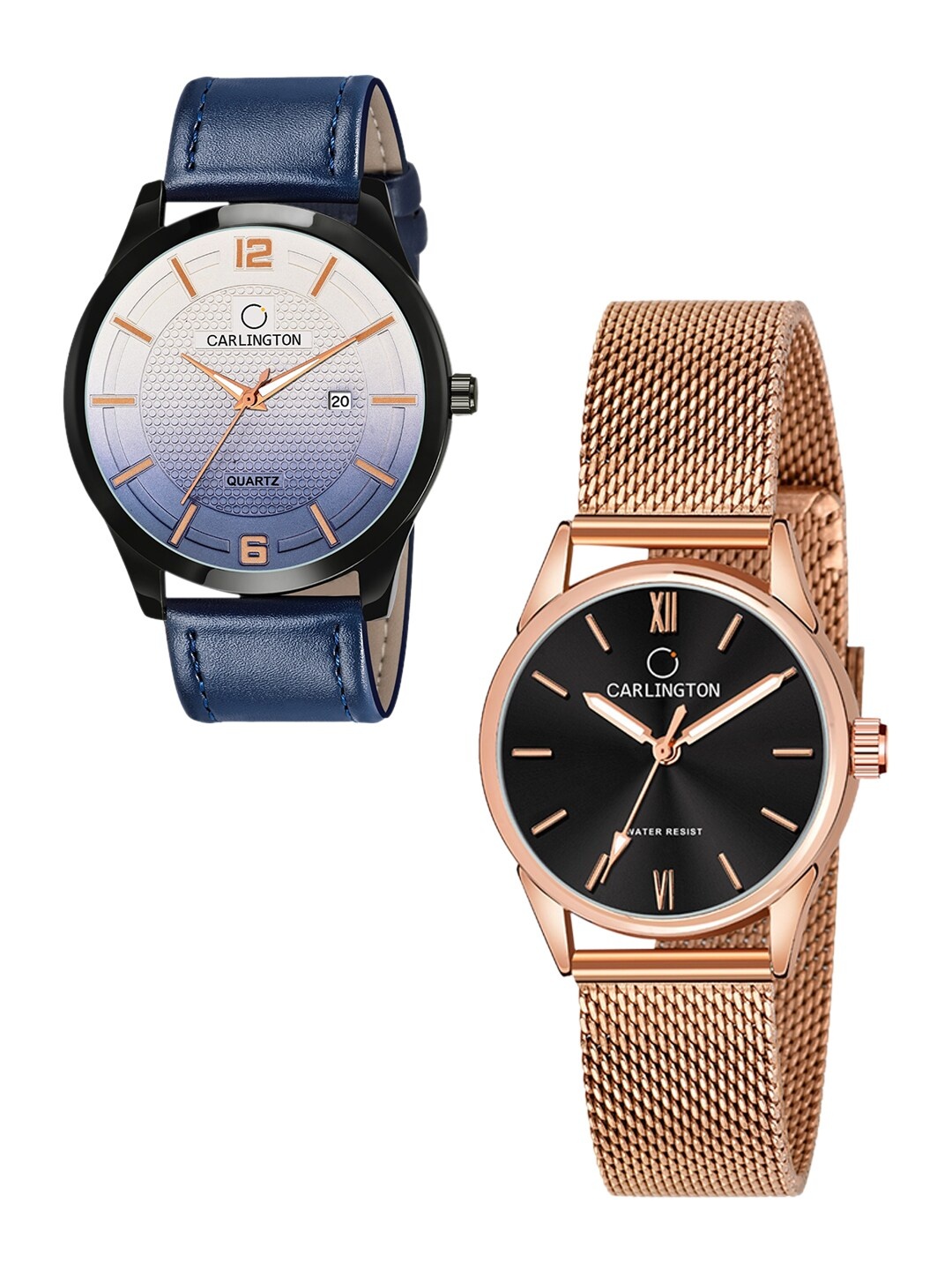 

CARLINGTON Unisex Pack Of 2 Analogue Watches - Combo CT1010 Blue - CT2008 RoseBlack