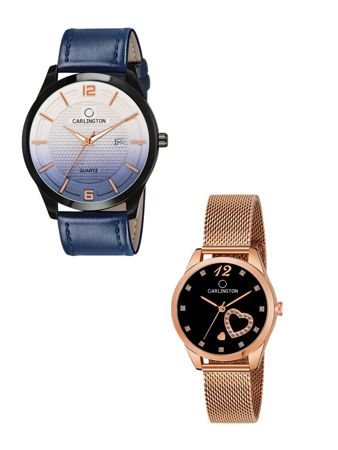 

CARLINGTON Set-2 Leather Straps Analogue Watch Combo CT1010 Blue - CT2006 RoseBlack