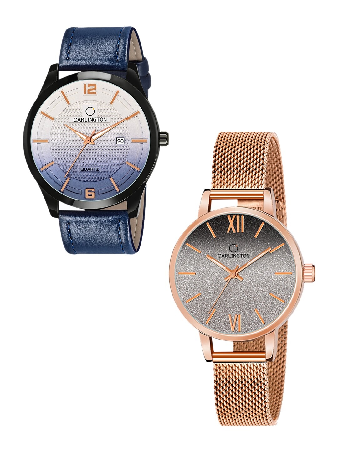 

CARLINGTON Set Of 2 Multicoloured Dial & Leather Strap Analogue Watch CT1010-CT2018, Blue