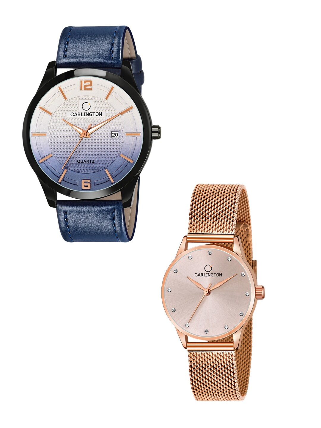 

CARLINGTON Unisex Set of 2 Blue & Rose-Gold Toned Analogue Watches CT1010 CT2009