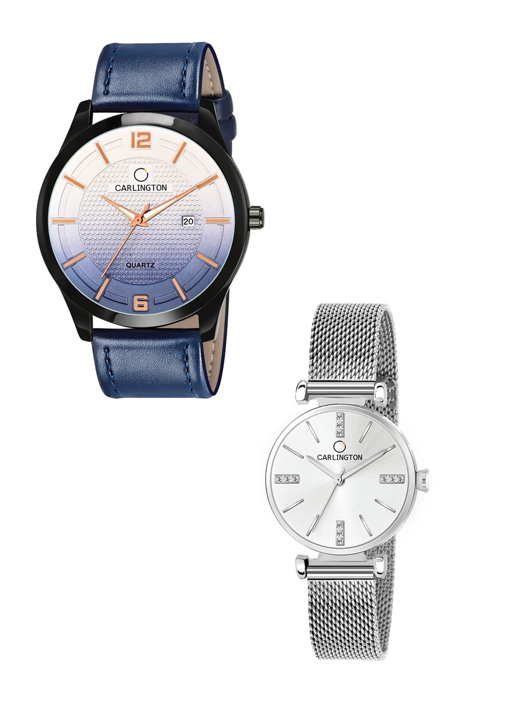 

CARLINGTON Unisex Pack Of 2 Analogue Watches - Combo CT1010 Blue - CT2011 Silver