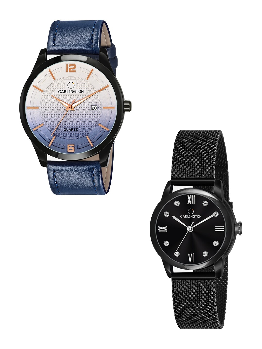 

CARLINGTON Pack Of 2 Blue & Black His & Her Analogue Watch Combo