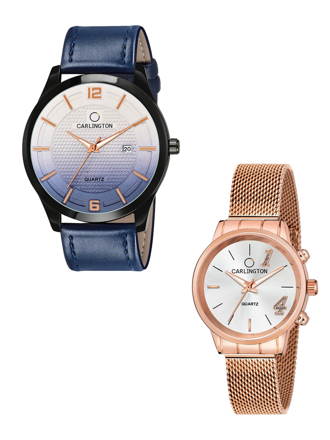 

CARLINGTON Set Of 2 Multicoloured Dial & Leather Straps Analogue Watch CT1010 CT2012, Blue