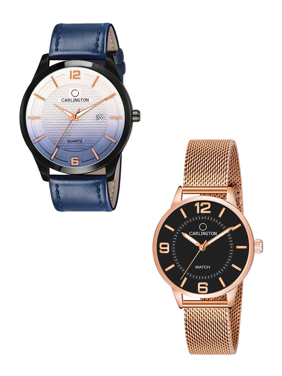 

CARLINGTON Unisex Multicoloured Dial & Multicoloured Leather Bracelet Style Straps Analogue Watch Combo, Blue
