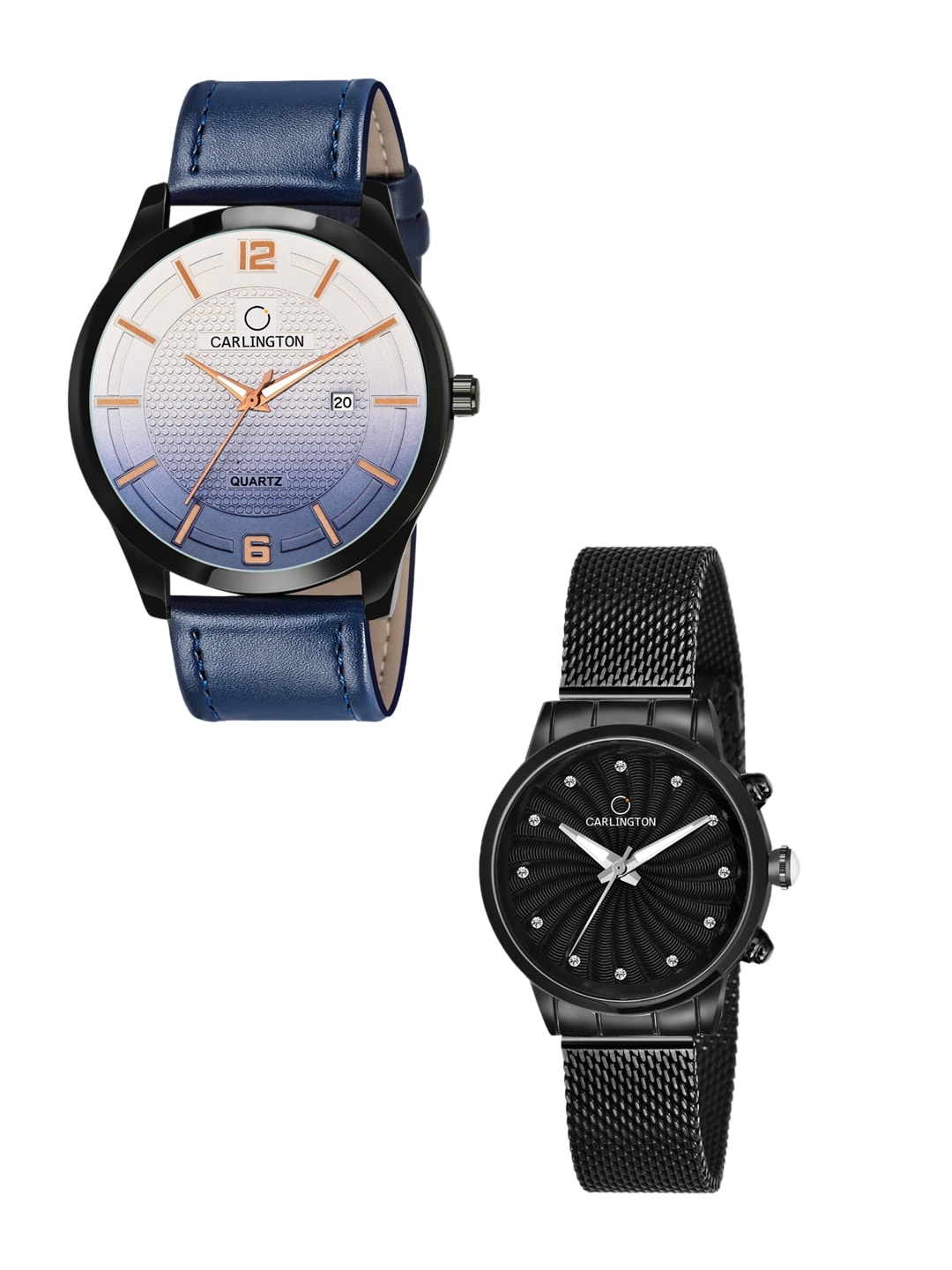 

CARLINGTON Unisex Set of 2 Blue & Black Analogue Watches CT1010 CT2017