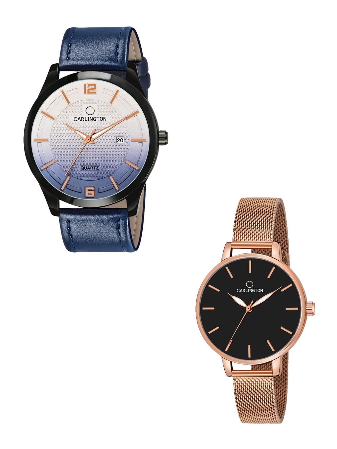 

CARLINGTON Unisex Pack Of 2 Analogue Watches - Combo CT1010 Blue - CT2014 RoseBlack