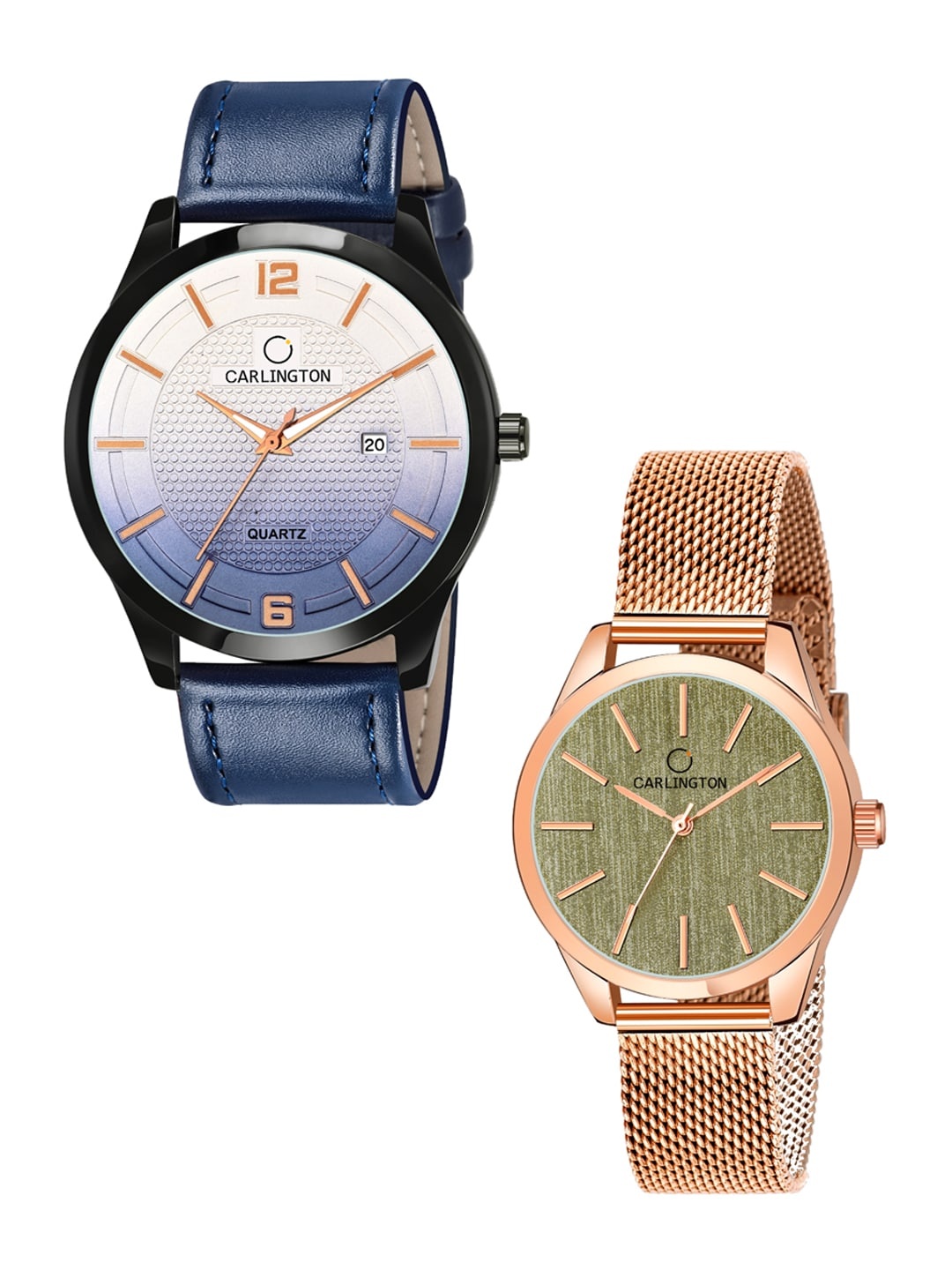 

CARLINGTON Set Of 2 Multicoloured Dial & Leather Straps Analogue Watch CT1010 CT2001, Blue