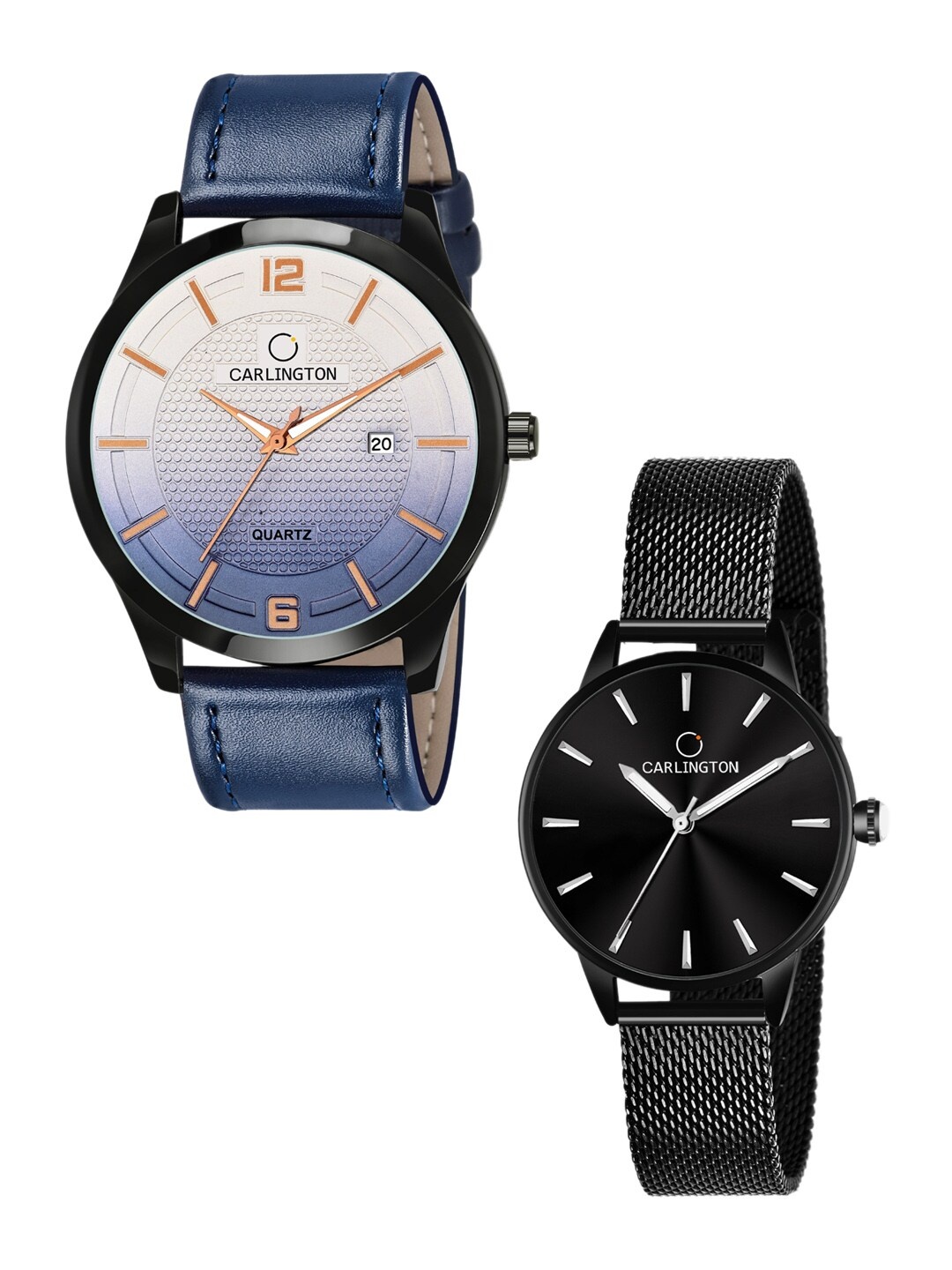 

CARLINGTON Set Of 2 Multicoloured Dial & Leather Strap Analogue Watch CT1010-CT2007, Blue
