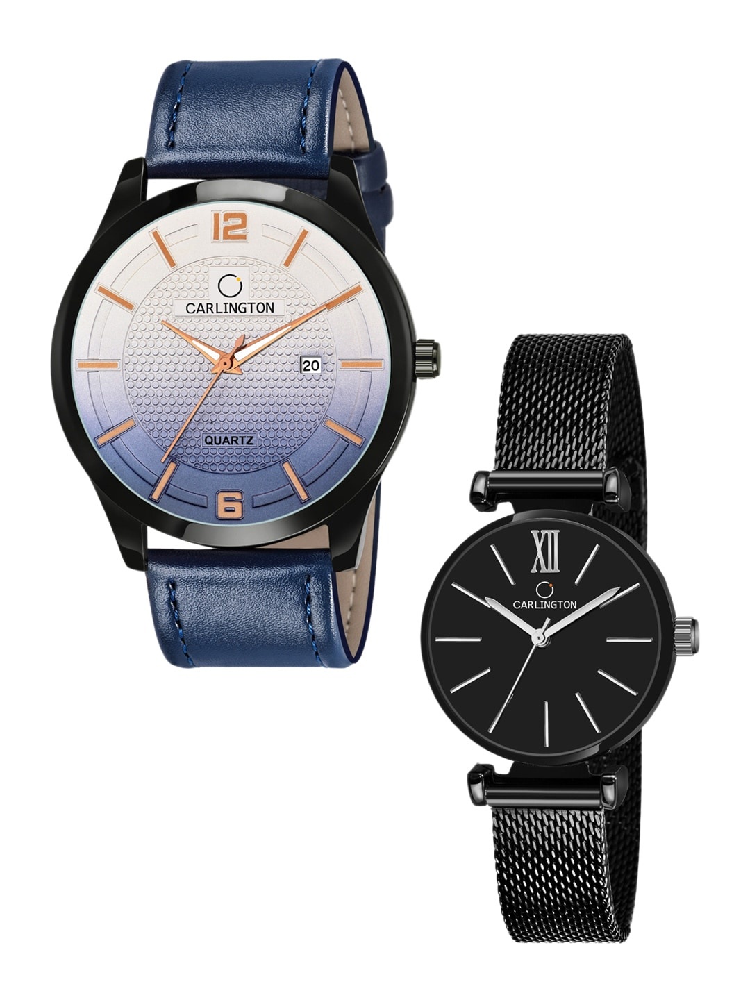 

CARLINGTON Set Of 2 Multicoloured Dial & Leather Straps Analogue Watch CT1010 CT2016, Blue