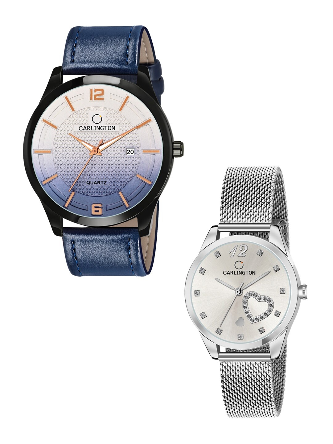 

CARLINGTON Unisex Set of 2 Blue & Rose-Gold Toned Analogue Watches CT1010 CT2006