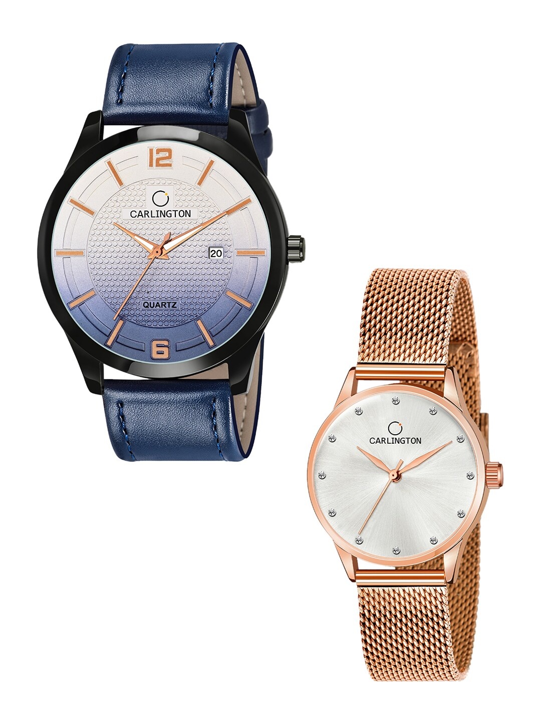 

CARLINGTON Set-2 Analogue Watch Combo CT1010 Blue - CT2009 RoseWhite