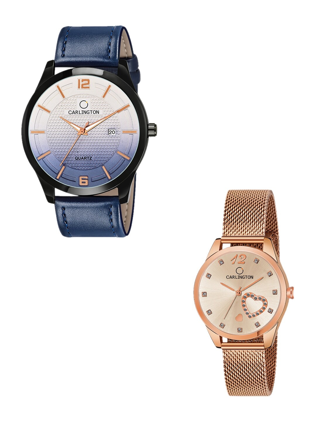 

CARLINGTON Set Of 2 Multicoloured Dial & Leather Strap Analogue Watch CT1010- CT2006, Blue