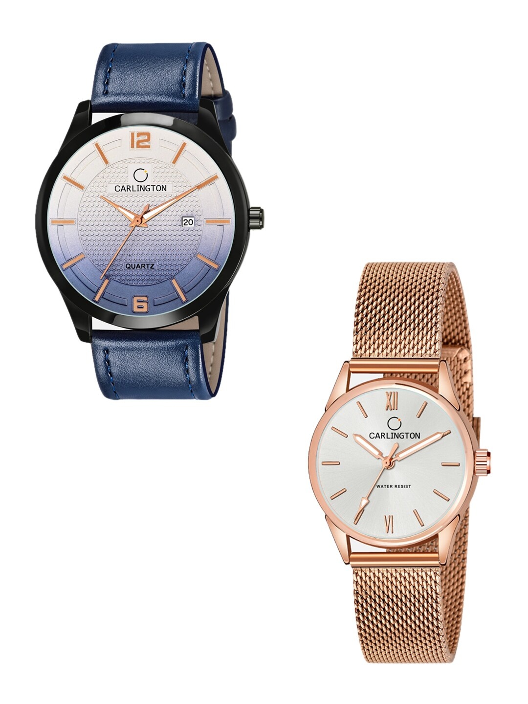 

CARLINGTON Unisex Set of 2 Blue & Rose-Gold Toned Analogue Watches CT1010 CT2008