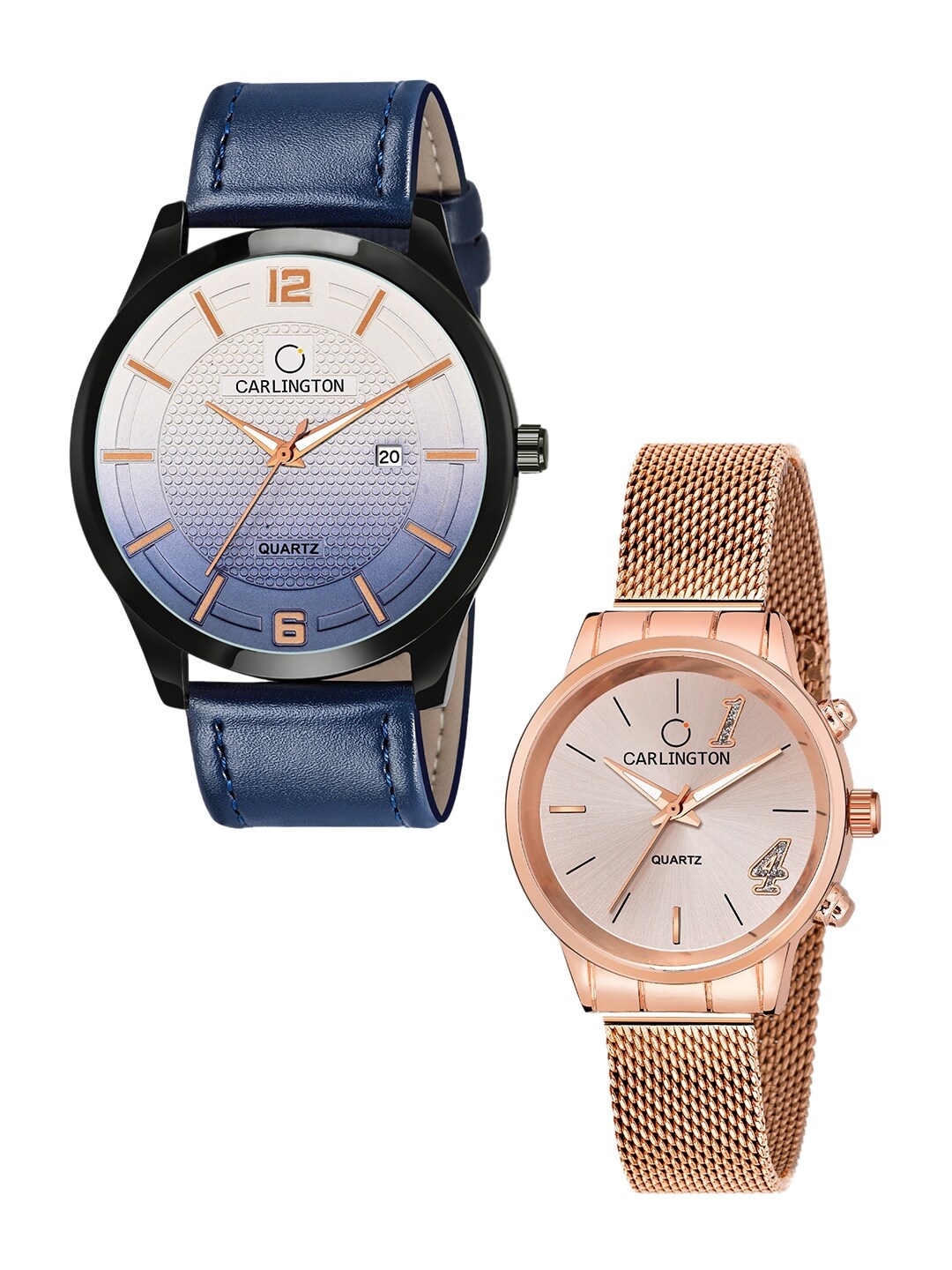 

CARLINGTON Set Of 2 Multicoloured Dial & Leather Straps Analogue Watch CT1010 CT2012, Blue