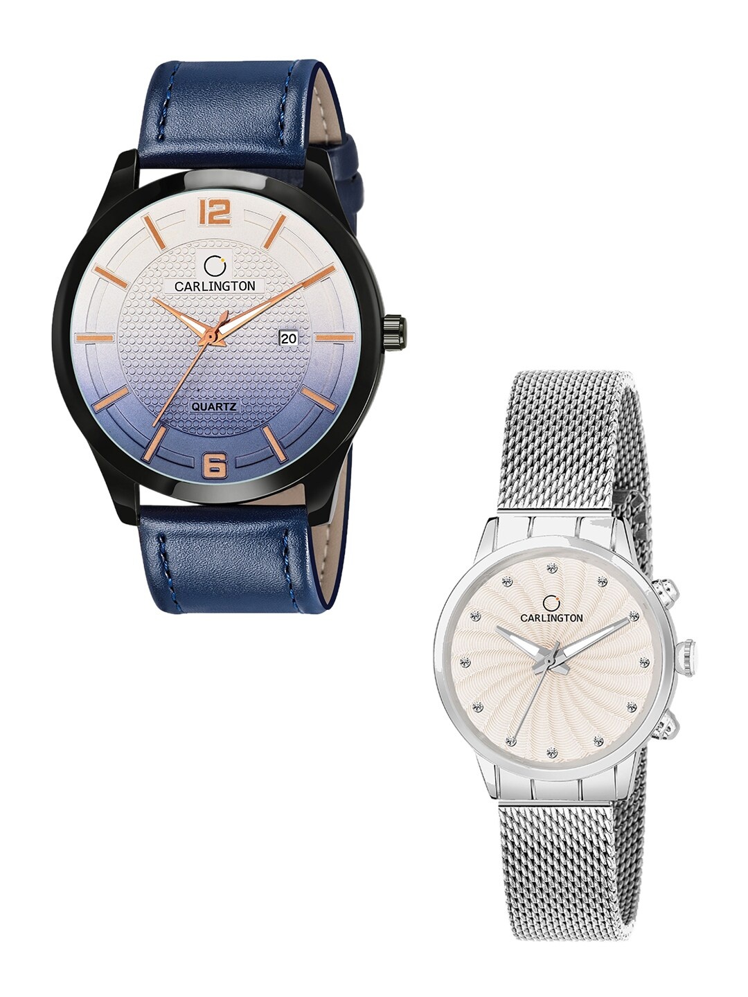 

CARLINGTON Set Of 2 Multicoloured Dial & Leather Strap Analogue Watch CT1010-CT2017, Blue