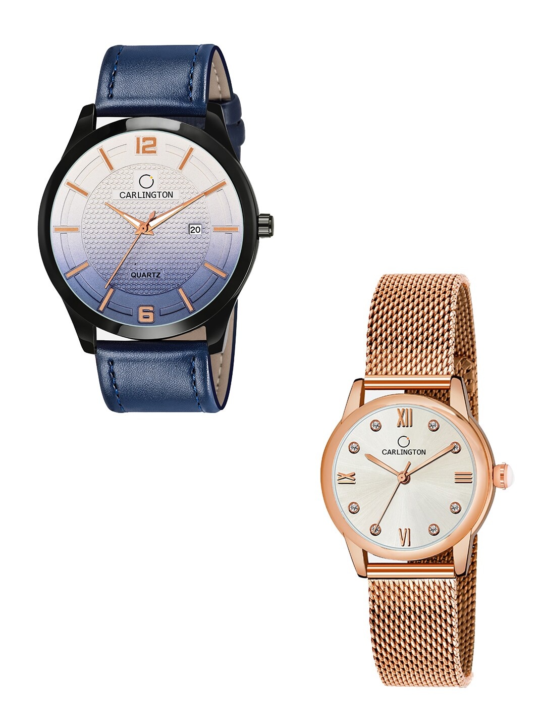 

CARLINGTON Unisex Multicoloured Dial & Blue Leather Straps Analogue Watch Combo CT1010 Blue - CT2005