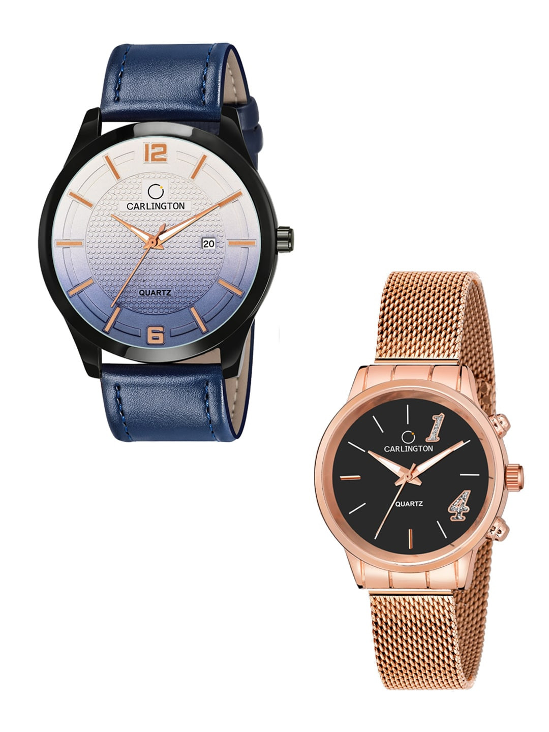 

CARLINGTON Unisex Pack Of 2 Analogue Watches - Combo CT1010 Blue - CT2012 RoseBlack