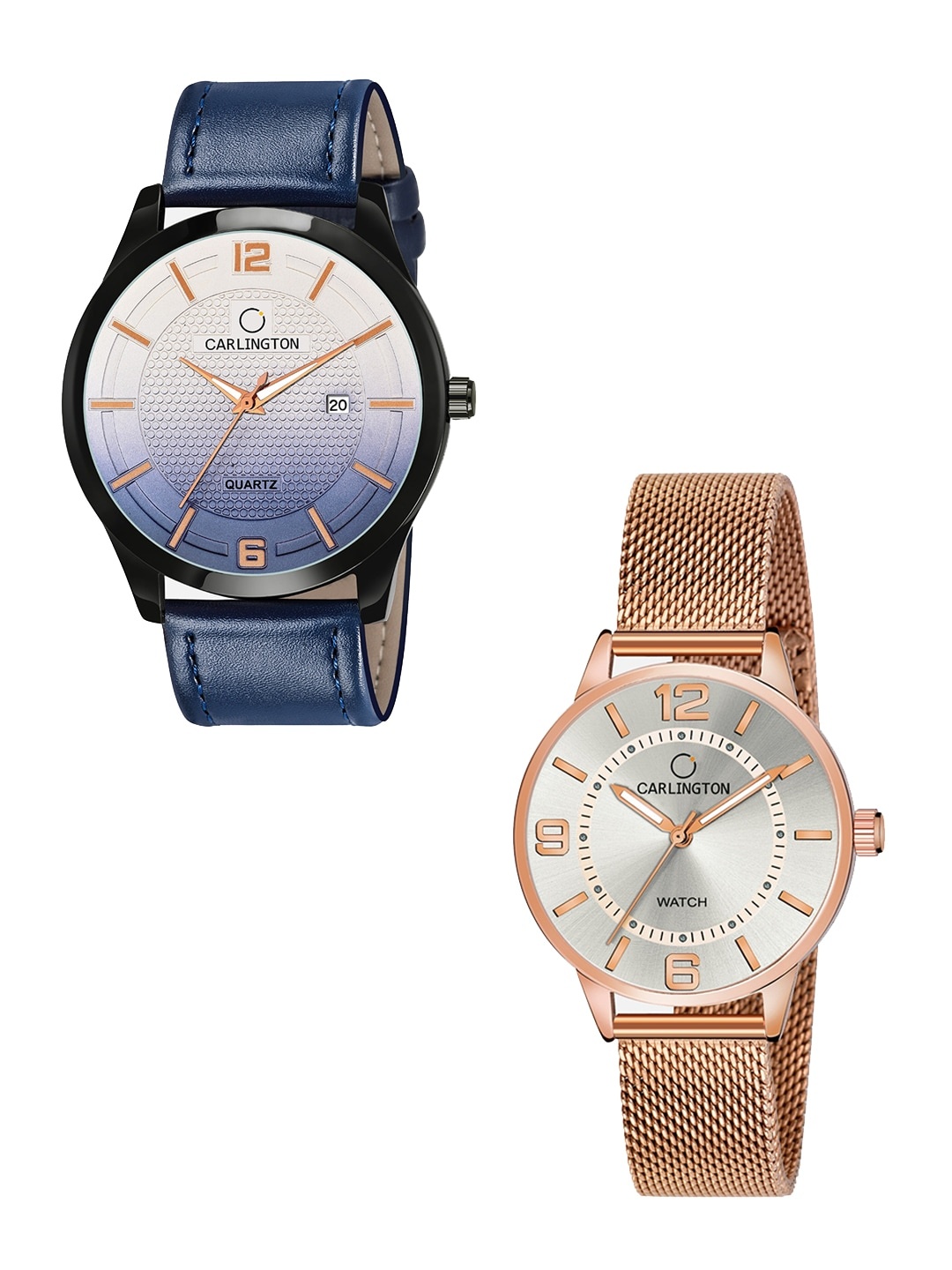 

CARLINGTON Set-2 Multicoloured Dial Analogue Watch Combo CT1010 Blue - CT2002 RoseWhite
