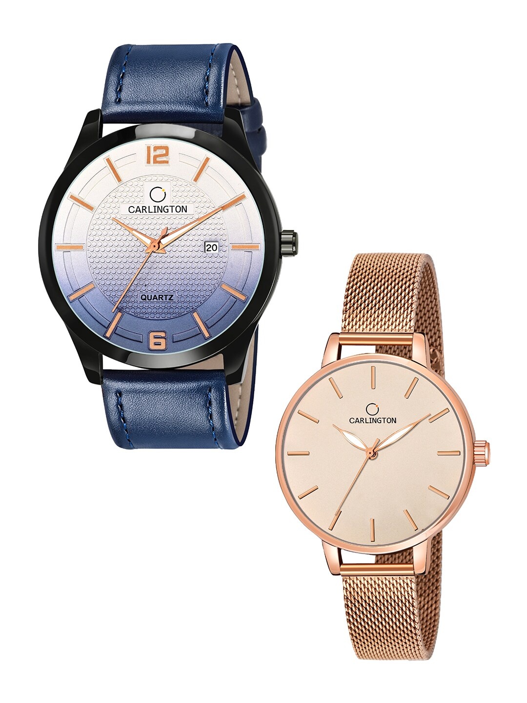 

CARLINGTON 2 Multicoloured Dial Leather Straps Analogue Watch Combo CT1010 Blue -, Multi