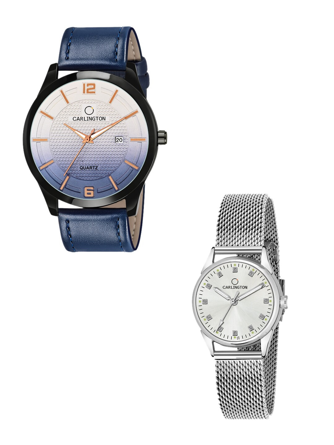 

CARLINGTON Multicoloured Set of 2 His & Her Watch Combo CT1010 Blue - CT2004 Silver