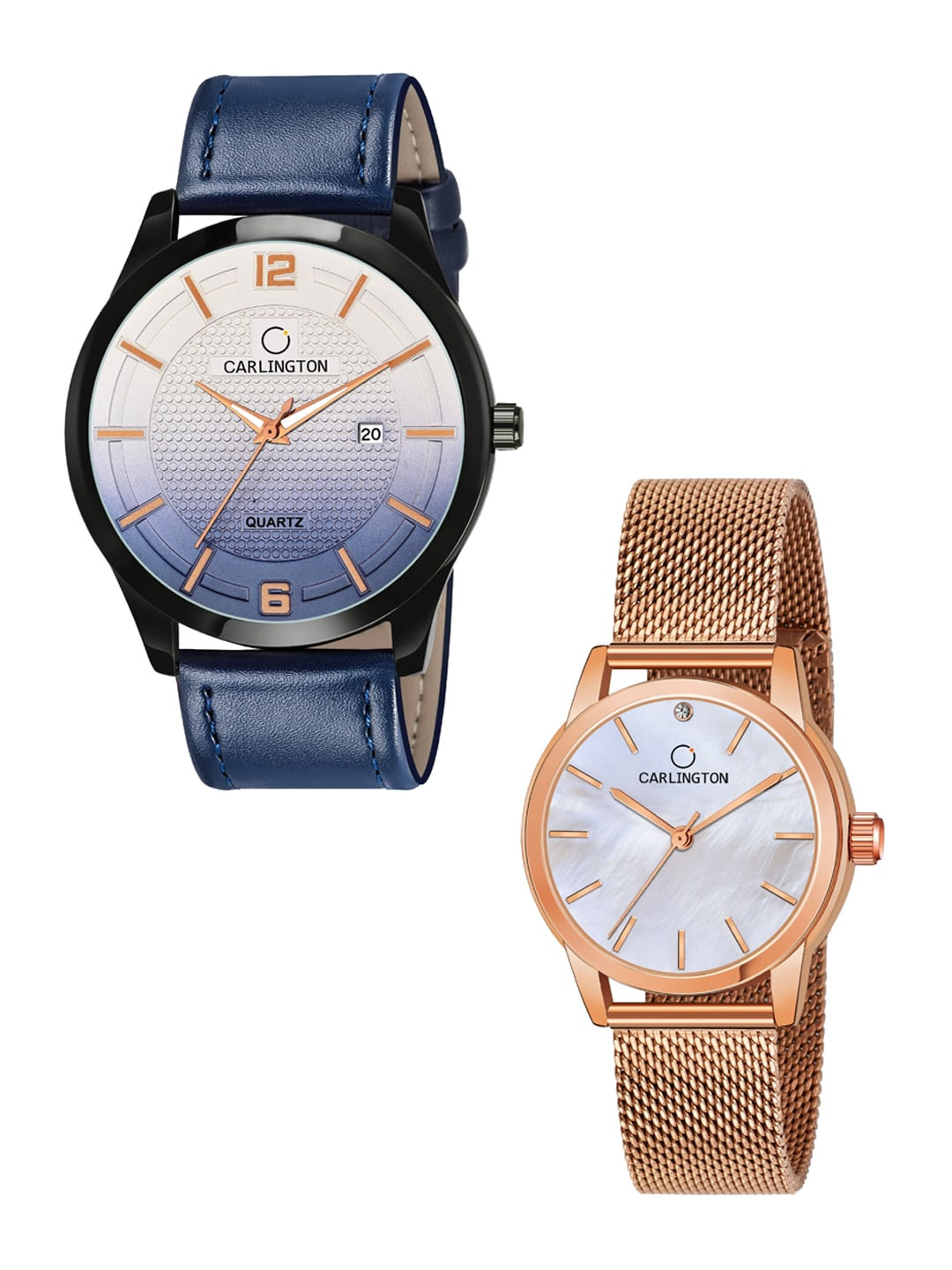 

CARLINGTON 2 Multicoloured Dial Leather Bracelet Style Straps Analogue Watch Combo, Multi