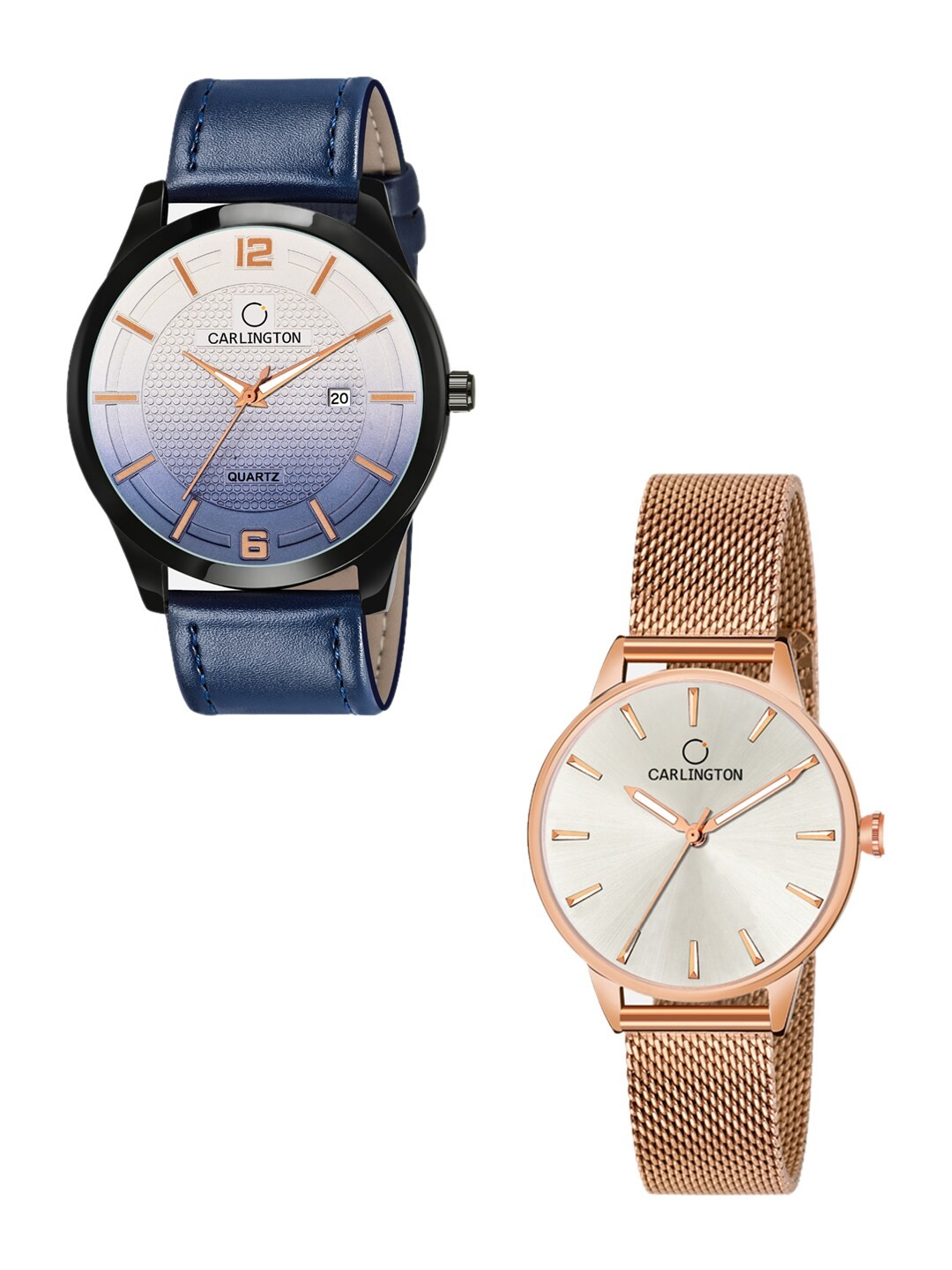 

CARLINGTON Pack of 2 Analogue Watch Combo -Combo CT1010 Blue - CT2007 RoseWhite, White