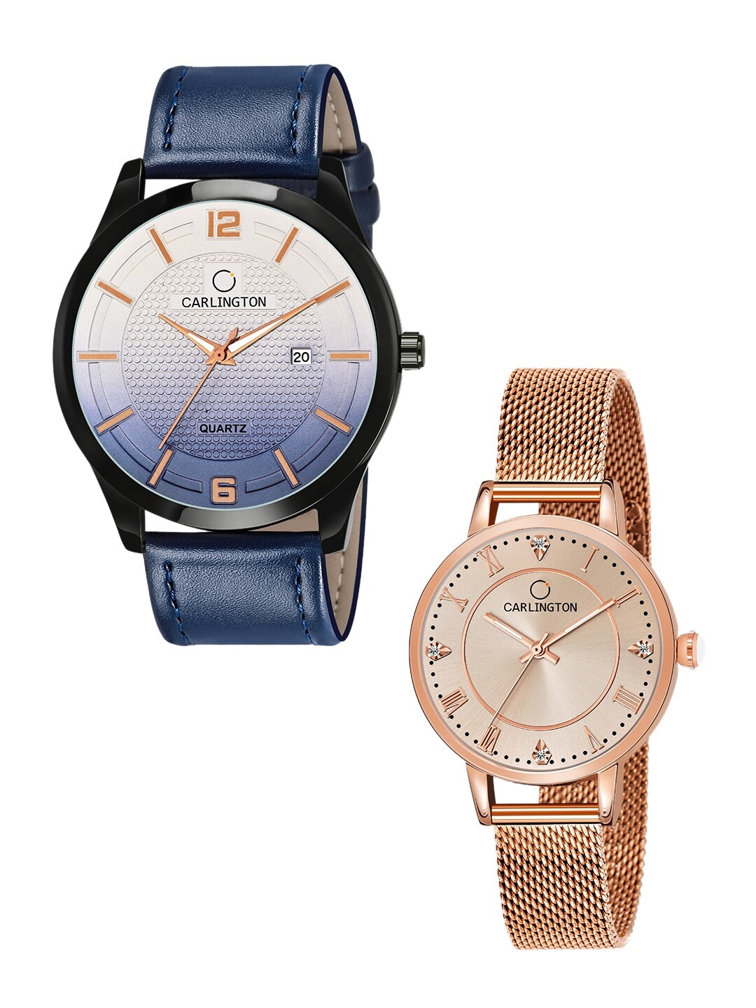 

CARLINGTON Multicoloured Set of 2 His & Her Watch Combo CT1010 Blue - CT2013 RoseGold