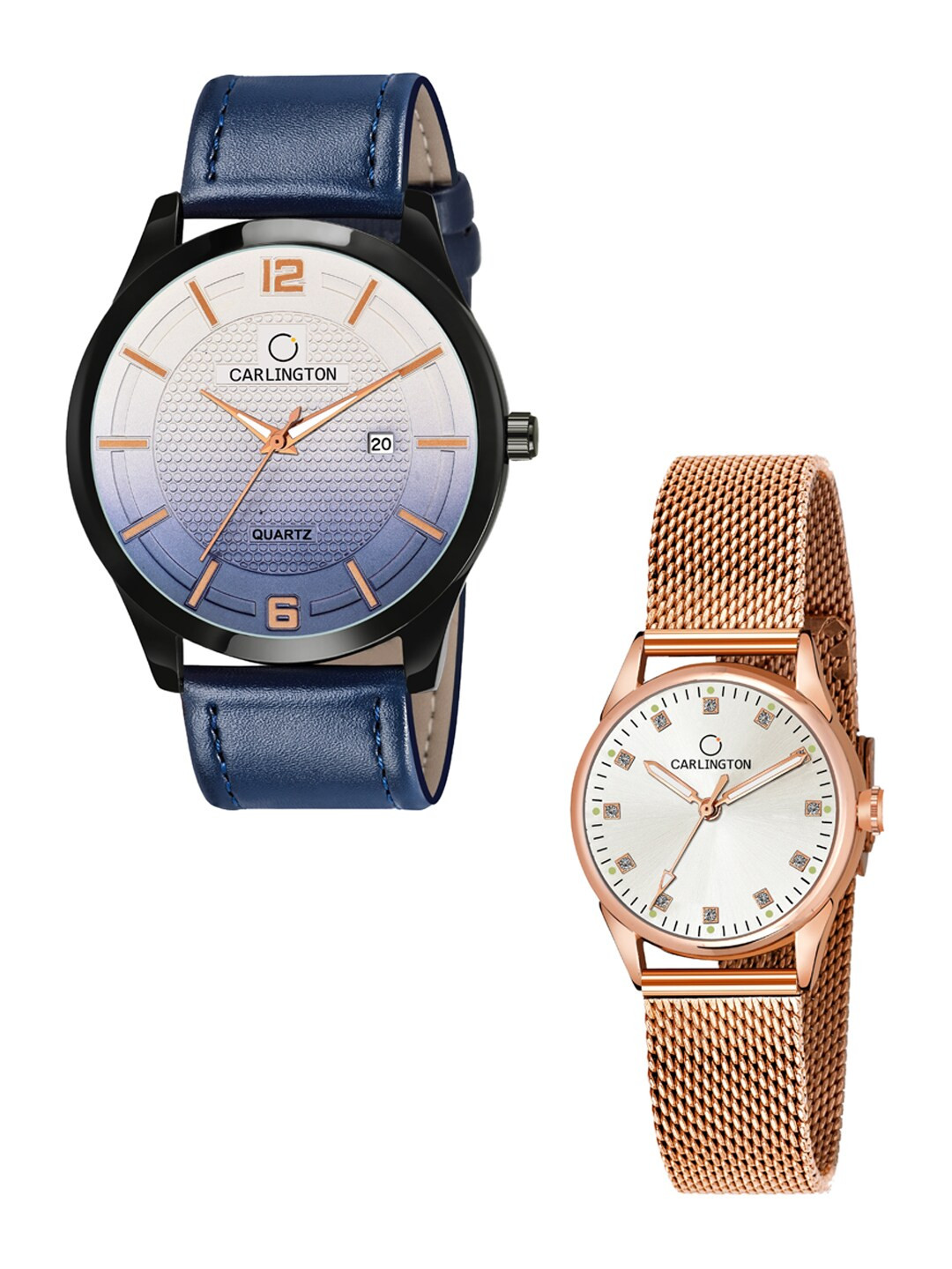 

CARLINGTON 2 Multicoloured Dial Leather Bracelet Style Straps Analogue Watch Combo, Multi