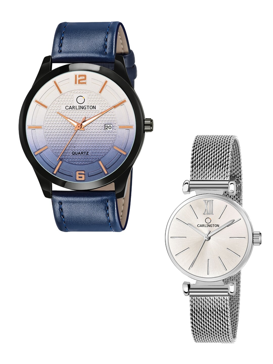 

CARLINGTON Pack of 2 Analogue Watch Combo - Combo CT1010 Blue - CT2016 Silver, White