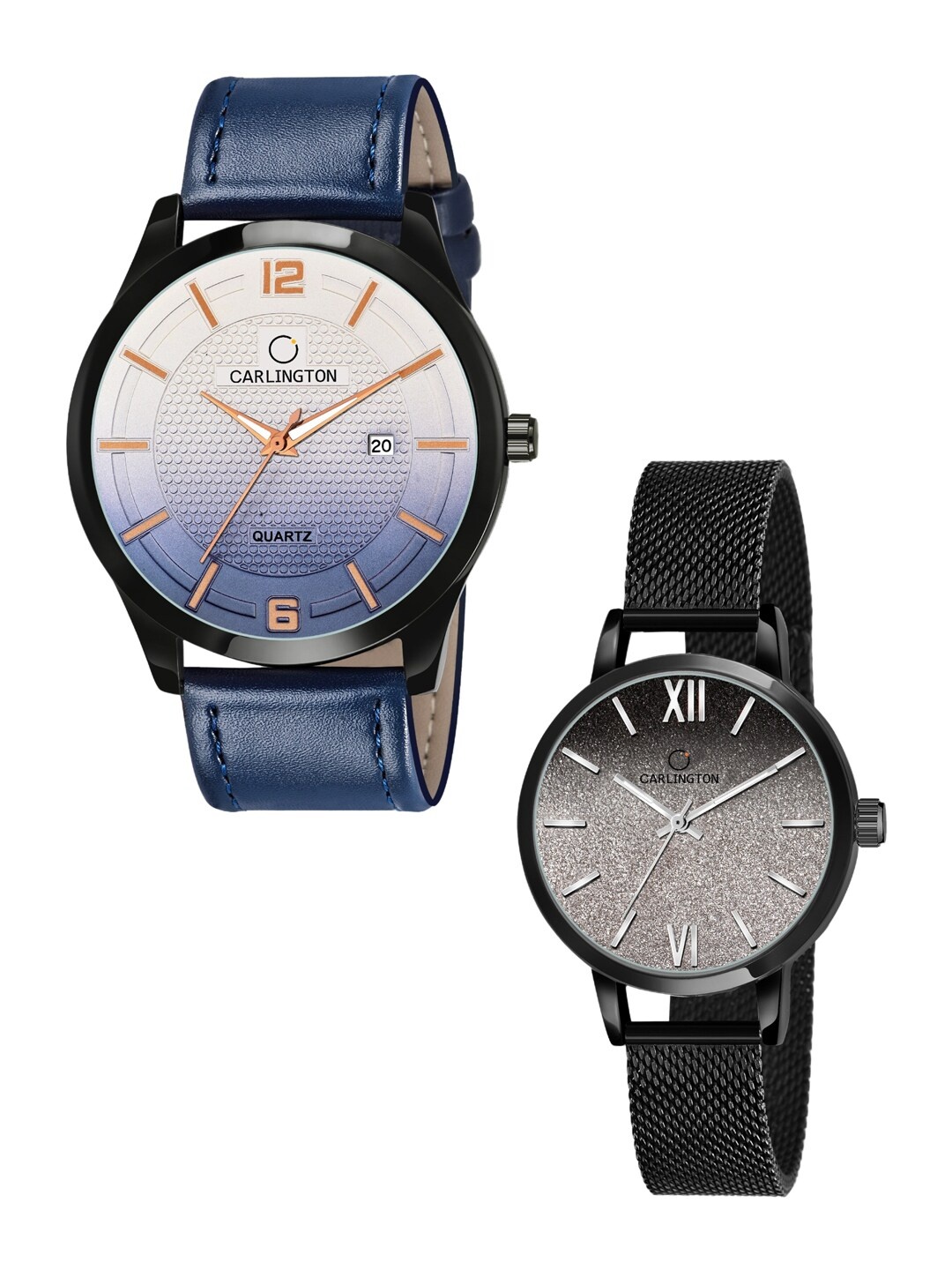 

CARLINGTON Pack of 2 Analogue Watch Combo - Combo CT1010 Blue - CT2018 Black, White