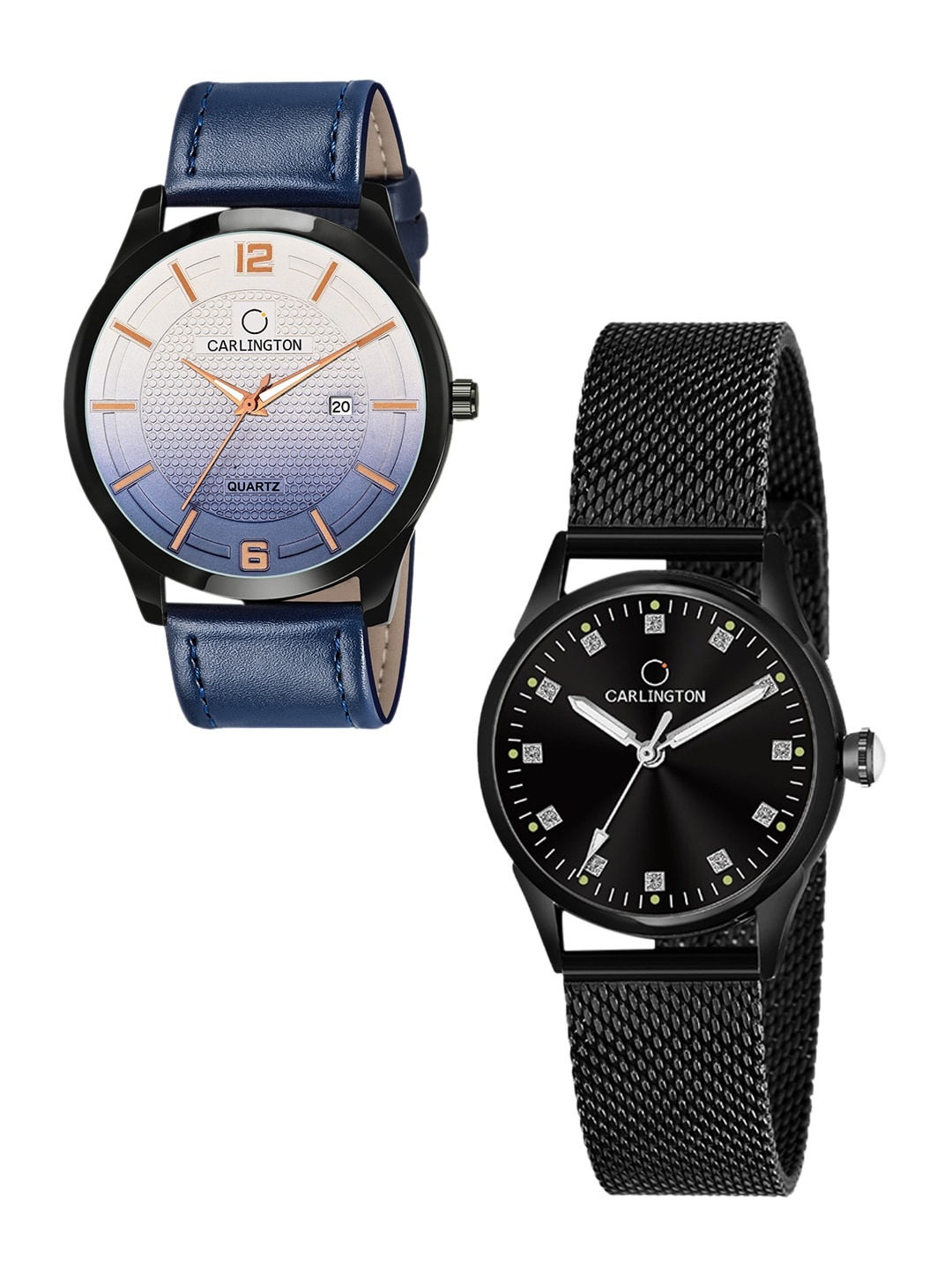 

CARLINGTON Pack of 2 Analogue Watch Combo - Combo CT1010 Blue - CT2003 Black, White