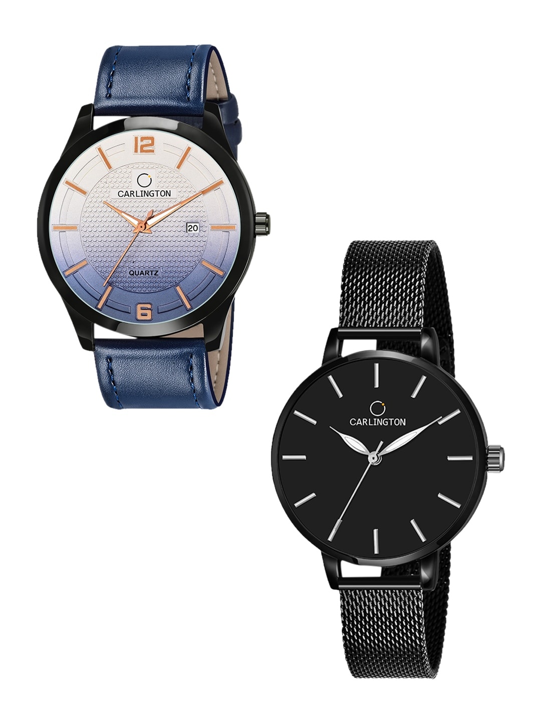 

CARLINGTON Multicoloured Set of 2 His & Her Watch Combo CT1010 Blue - CT2014 Black