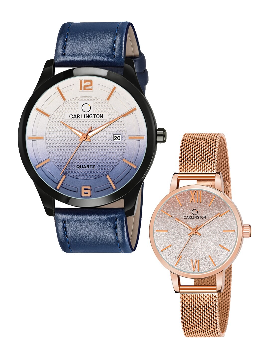 

CARLINGTON Pack of 2 Analogue Watch Combo - Combo CT1010 Blue - CT2018 RoseGold, White