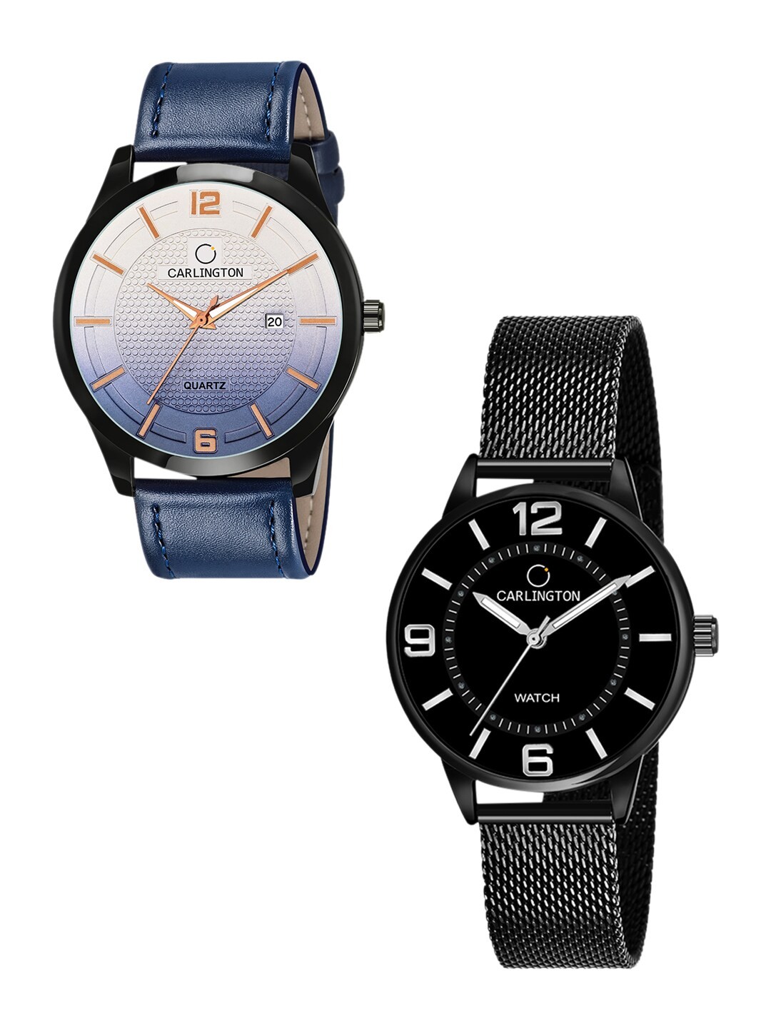 

CARLINGTON Multicoloured Set of 2 His & Her Watch Combo CT1010 Blue - CT2002 Black