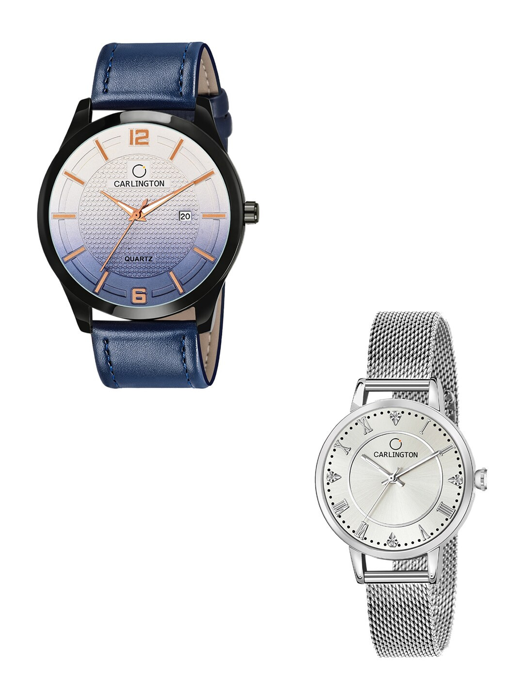 

CARLINGTON 2 Multicoloured Dial Leather Bracelet Style Straps Analogue Watch Combo, Multi
