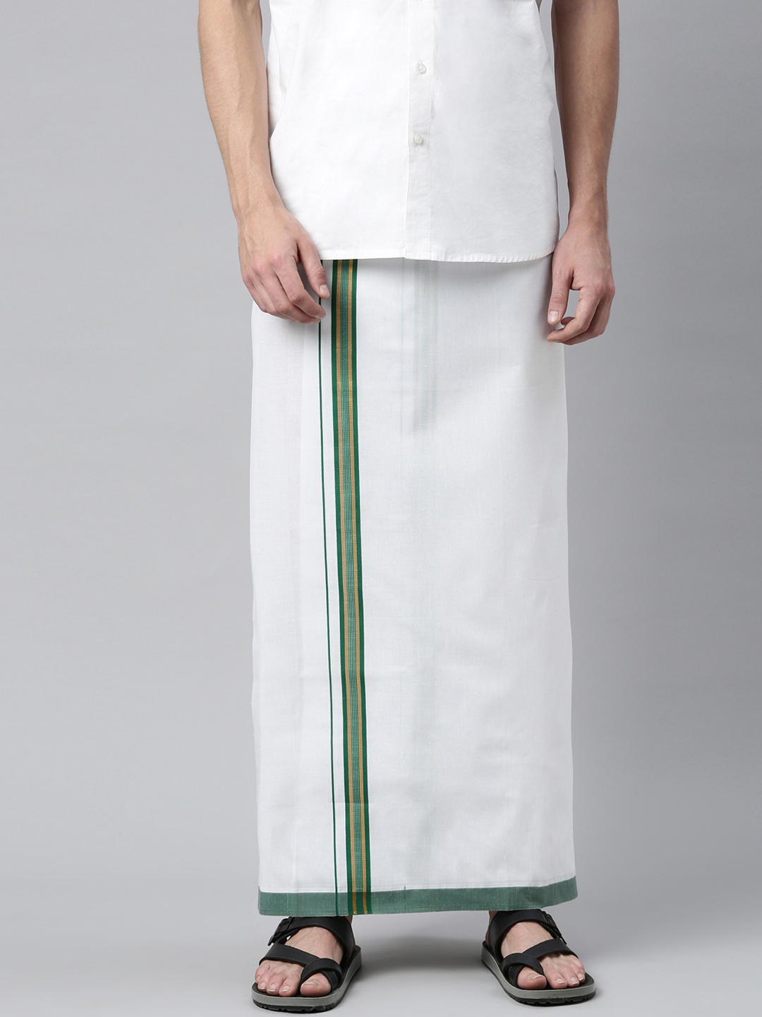 

WHITE HEART Men White & Green Solid Pure Cotton Dhoti