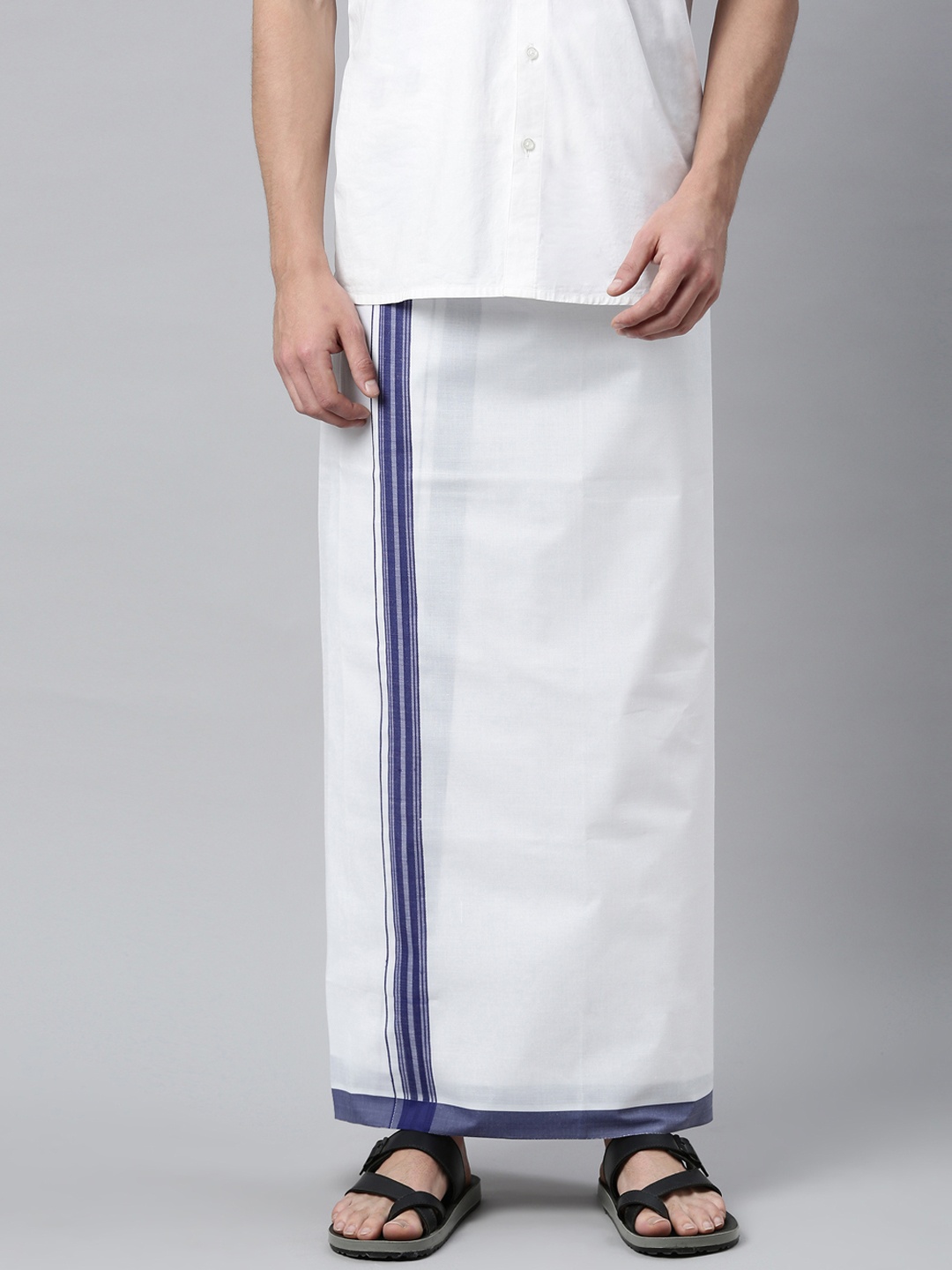 

WHITE HEART Men White & Blue Solid Pure Cotton Dhoti