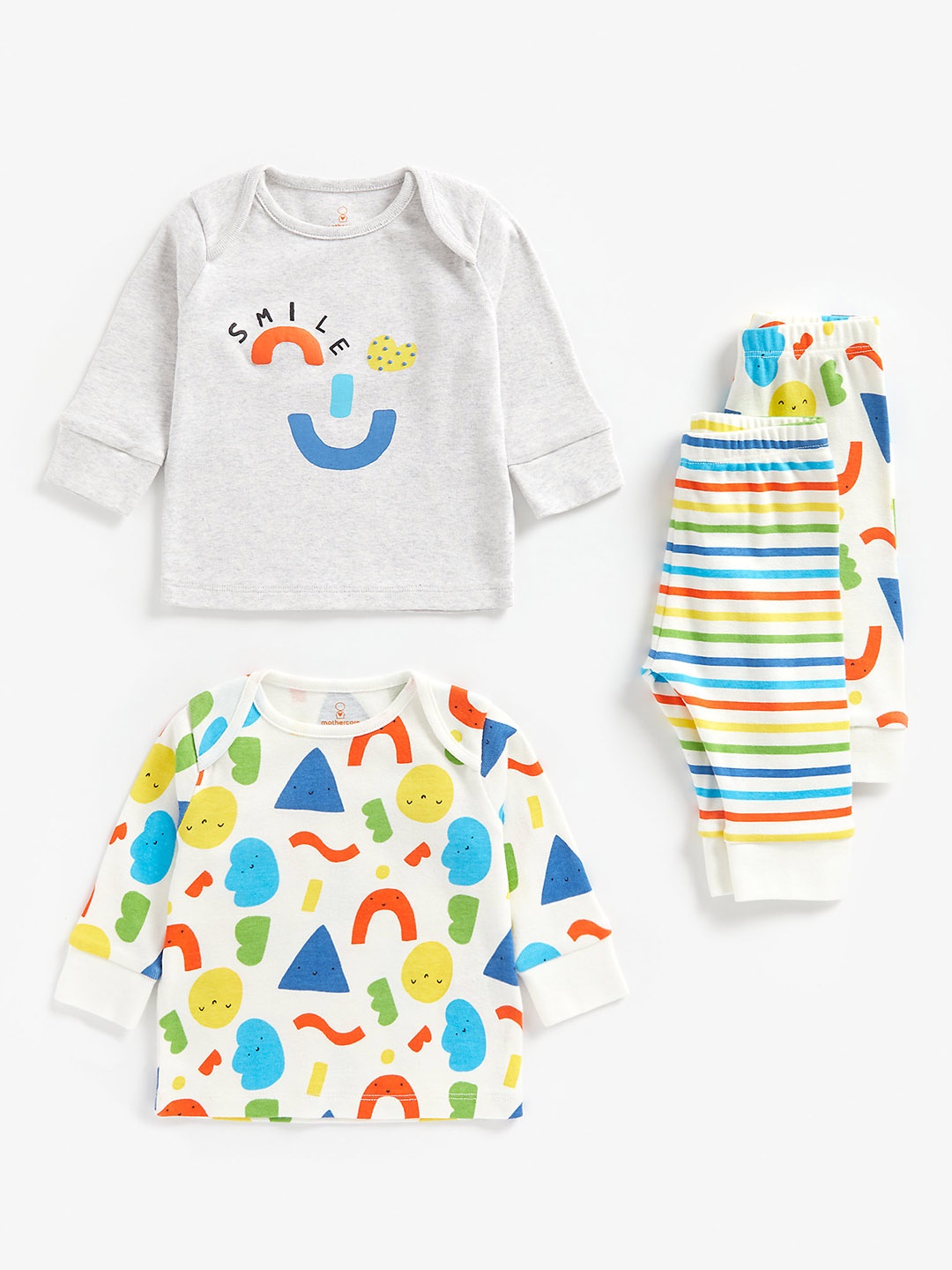 

mothercare Infant Set of 2 Pure Cotton Printed T-shirt with Joggers, White