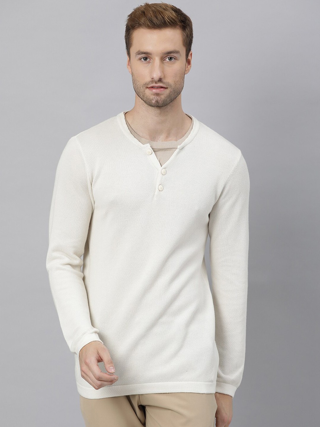 

RARE RABBIT Men Off White Cotton Pullover