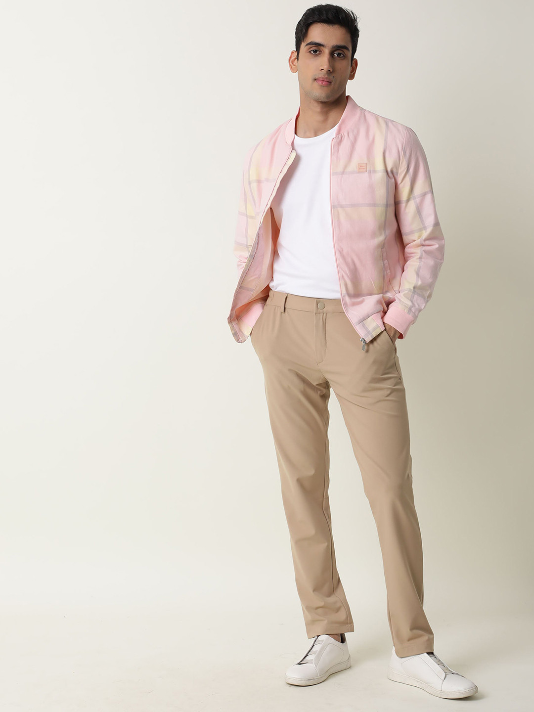 

RARE RABBIT Men Chopper Slim Fit Pink Geometric Striped Jacket