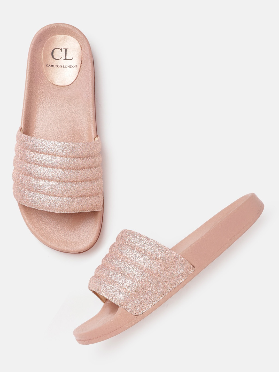 

Carlton London Women Rose Gold-Toned Quilted Shimmer Open Toe Flats